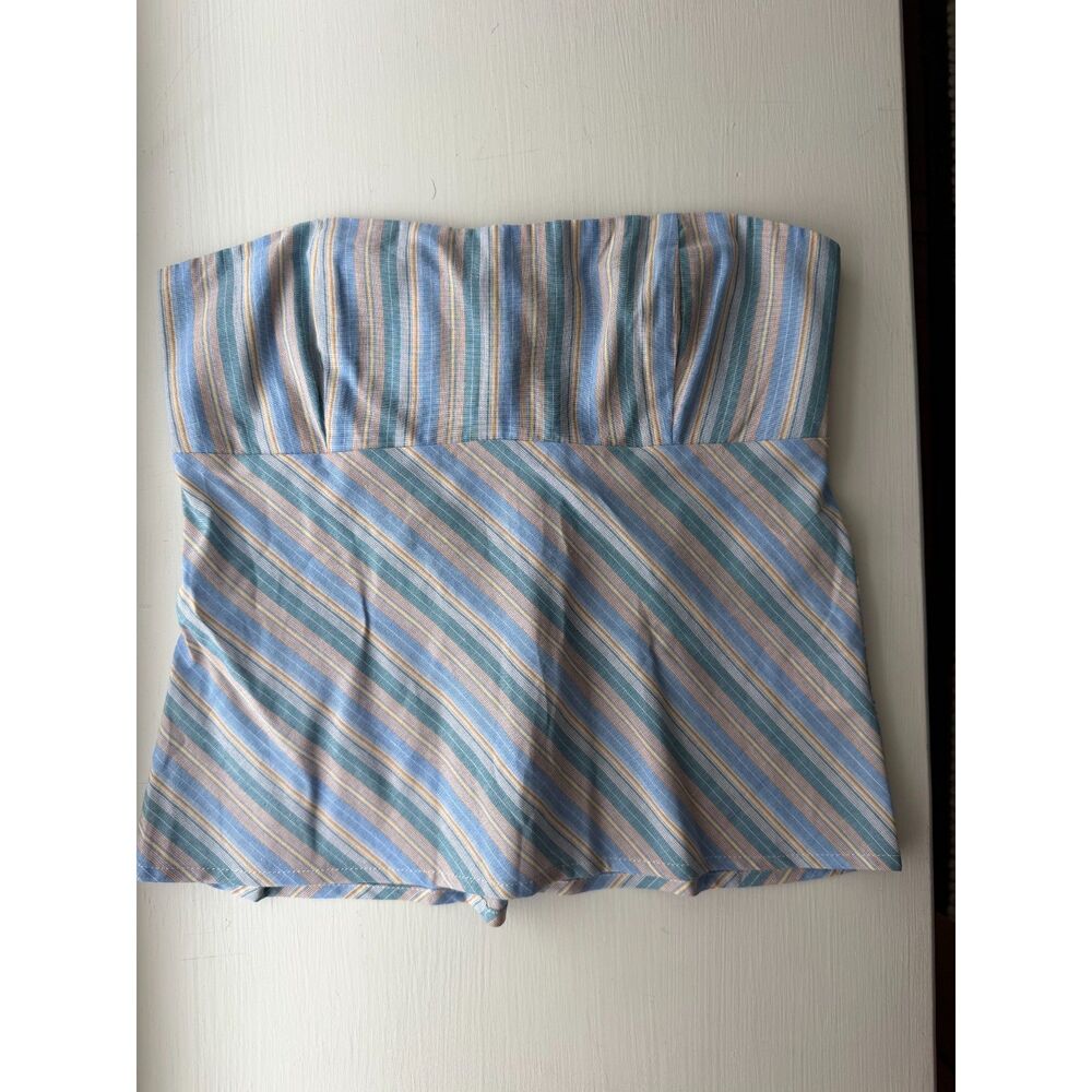 NWT Princess Polly Elery Strapless Top Blue Stripe 100% Cotton US 4